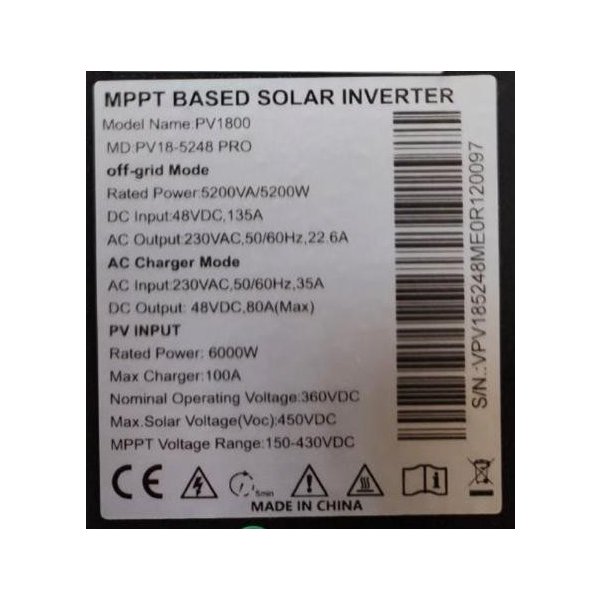 Солнечный инвертор Esener PV18-5248 PRO Wi-Fi  5.2KW 48VDC 1 фаза
