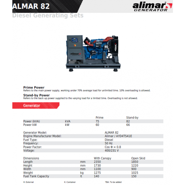 Промисловий дизельний 3 фазний генератор ALMAR ARAA82 Електрозапуск / 82 kWa / ALIMAR альтернатор