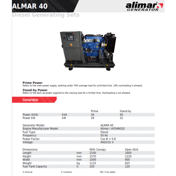 Промисловий дизельний 3 фазний генератор ALMAR ARAA40 Електрозапуск / 40 kWa / ALIMAR альтернатор