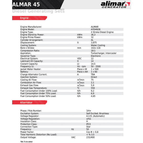 Промисловий дизельний 3 фазний генератор ALMAR ARAA45 Електрозапуск / 45 kWa / ALIMAR альтернатор