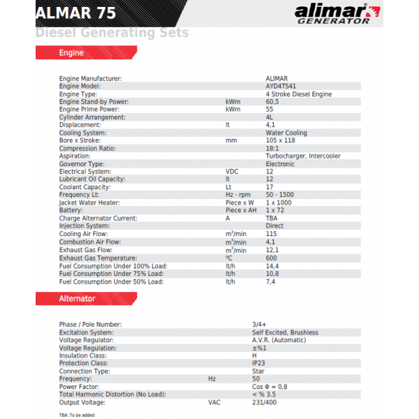 Промисловий дизельний 3 фазний генератор ALMAR ARAA75 Електрозапуск / 75 kWa / ALIMAR альтернатор