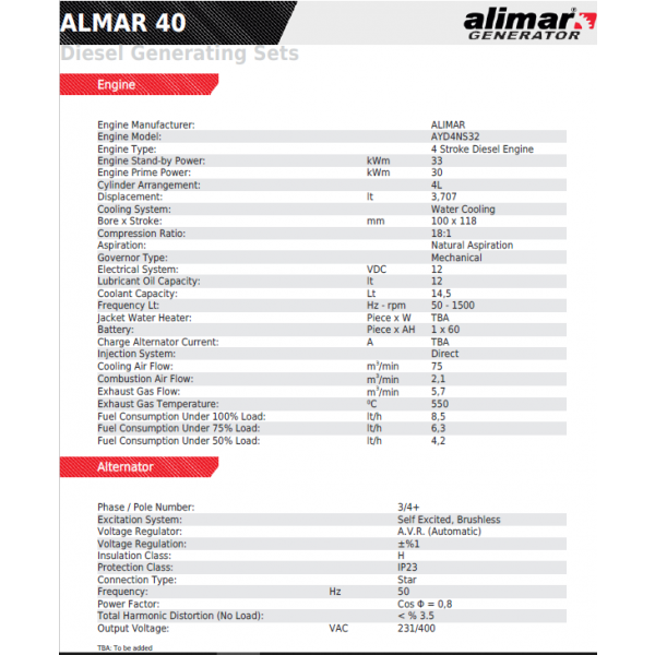 Промисловий дизельний 3 фазний генератор ALMAR ARAA40 Електрозапуск / 40 kWa / ALIMAR альтернатор