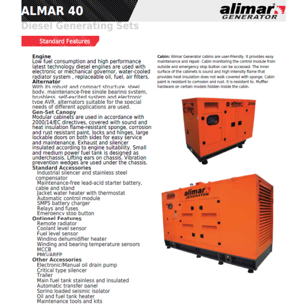 Промисловий дизельний 3 фазний генератор ALMAR ARAA40 Електрозапуск / 40 kWa / ALIMAR альтернатор