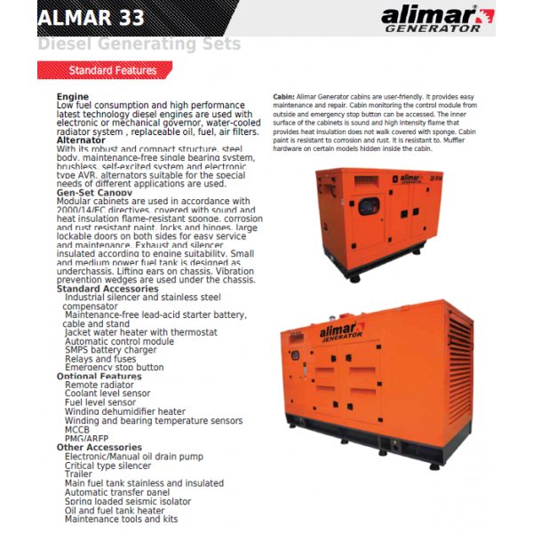 Промисловий дизельний 3 фазний генератор ALMAR ARAA33 Електрозапуск / 33 kWa / ALIMAR альтернатор
