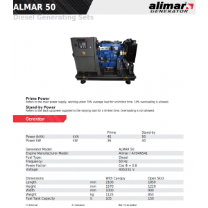Промисловий дизельний 3 фазний генератор ALMAR ARAA50 Електрозапуск / 50 kWa / ALIMAR альтернатор