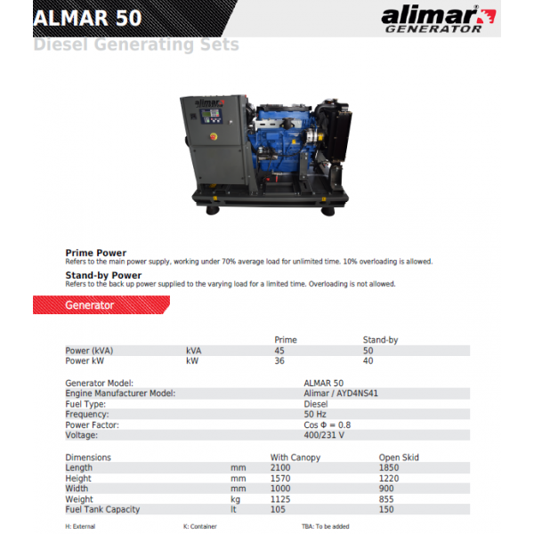 Промисловий дизельний 3 фазний генератор ALMAR ARAA50 Електрозапуск / 50 kWa / ALIMAR альтернатор
