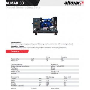 Промисловий дизельний 3 фазний генератор ALMAR ARAA33 Електрозапуск / 33 kWa / ALIMAR альтернатор