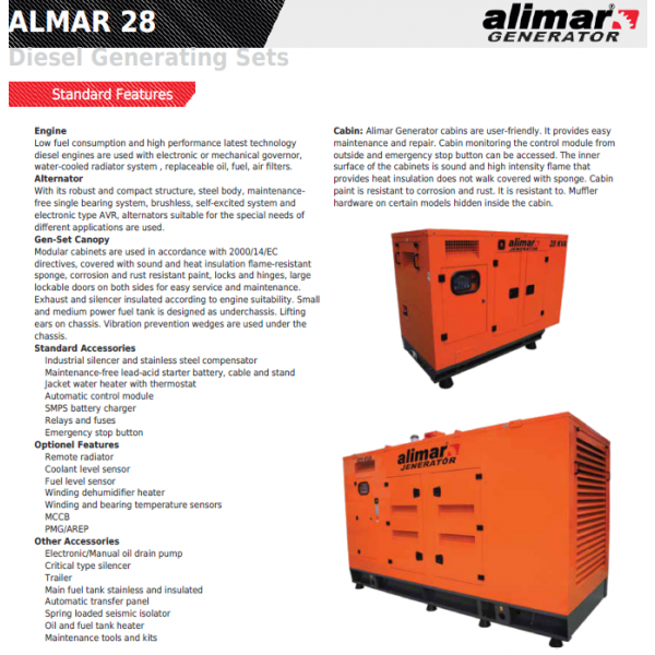 Промисловий дизельный 3 фазний генератор ALMAR ARAA28 Електрозапуск / 28 kWa / ALIMAR альтернатор