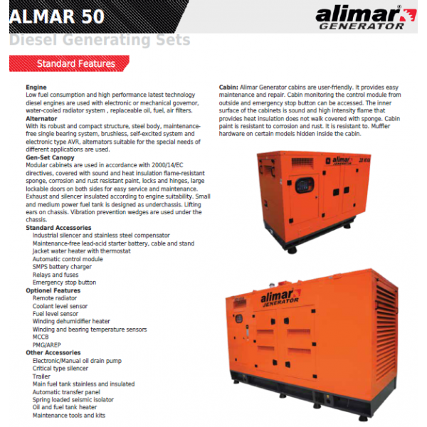 Промисловий дизельний 3 фазний генератор ALMAR ARAA50 Електрозапуск / 50 kWa / ALIMAR альтернатор