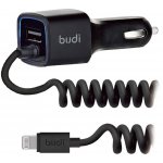 Автомобильное зарядное устройство BUDI Car charger Blue Led Lightning 1.2 m + 1USB 2.4A Black