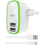 Сетевое зарядное устройство Belkin Travel charger 2USB 2.1A + Lightning cable White